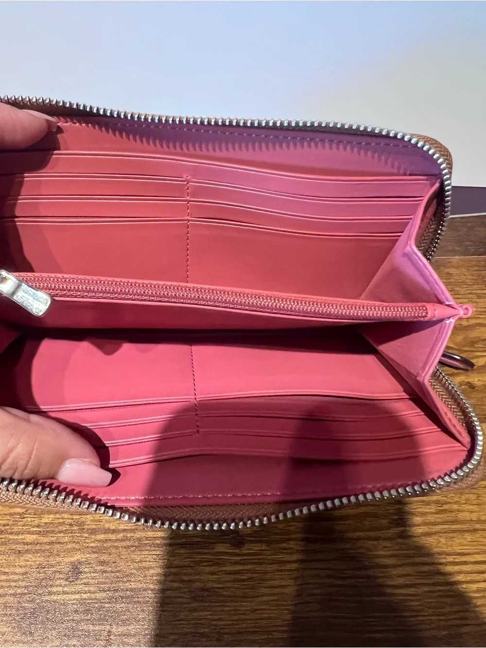 Coach Beige Cherry Print Zip Around Wallet